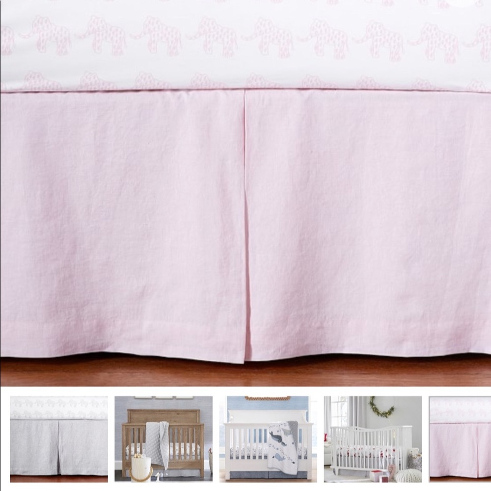 Brand New Pottery Barn pink linen crib skirt
